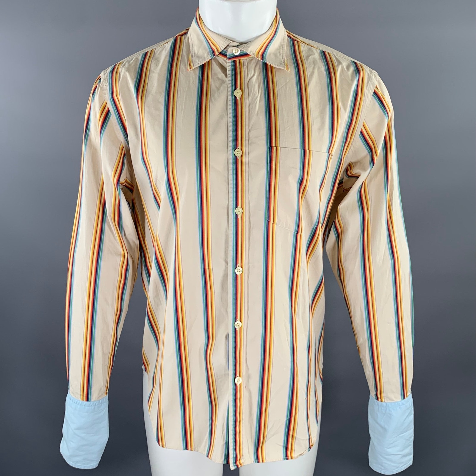 Paul Smith Size L Pink Blue & Green Mixed Patterns Cotton Long Sleeve Shirt